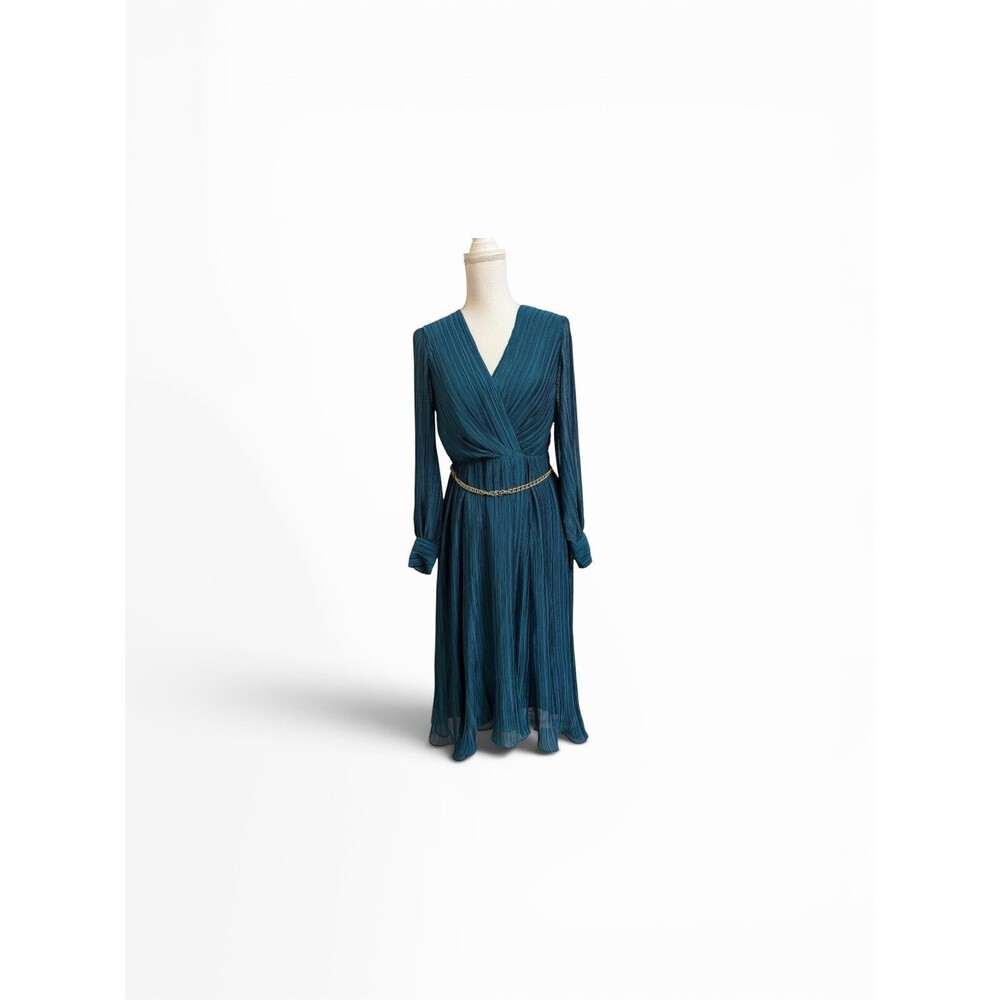 NWT Forever New Women's 10 Genevieve Petite Crinkle Midi Dress Mineral Teal NEW